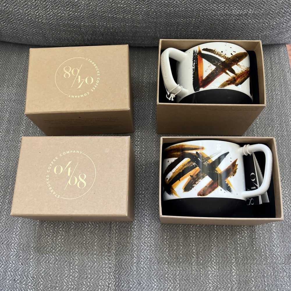 Starbucks Coffee Mug Brown 04/08 Artisan 2014 Into the Fire Brand New Set Of 2